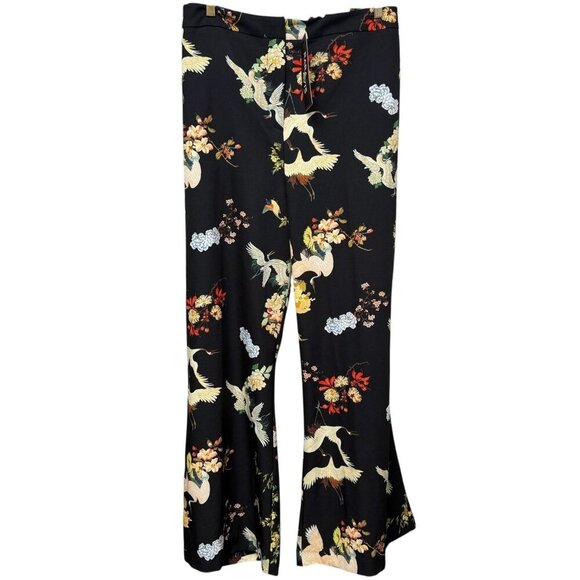 NEW Rara Avis by Iris Apfel Pants Plus Size 24W Asian Cranes Black Artsy Flare - Picture 2 of 13